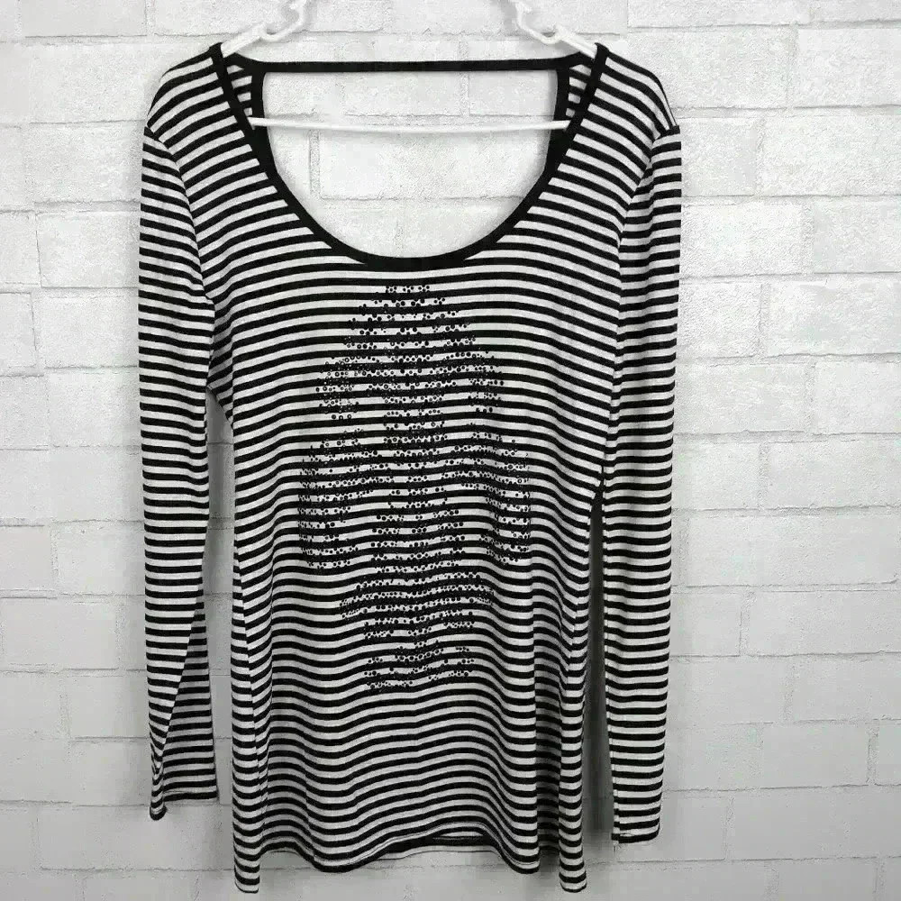 Cache Fleur De Lis Rhinestone Striped Shirt G94